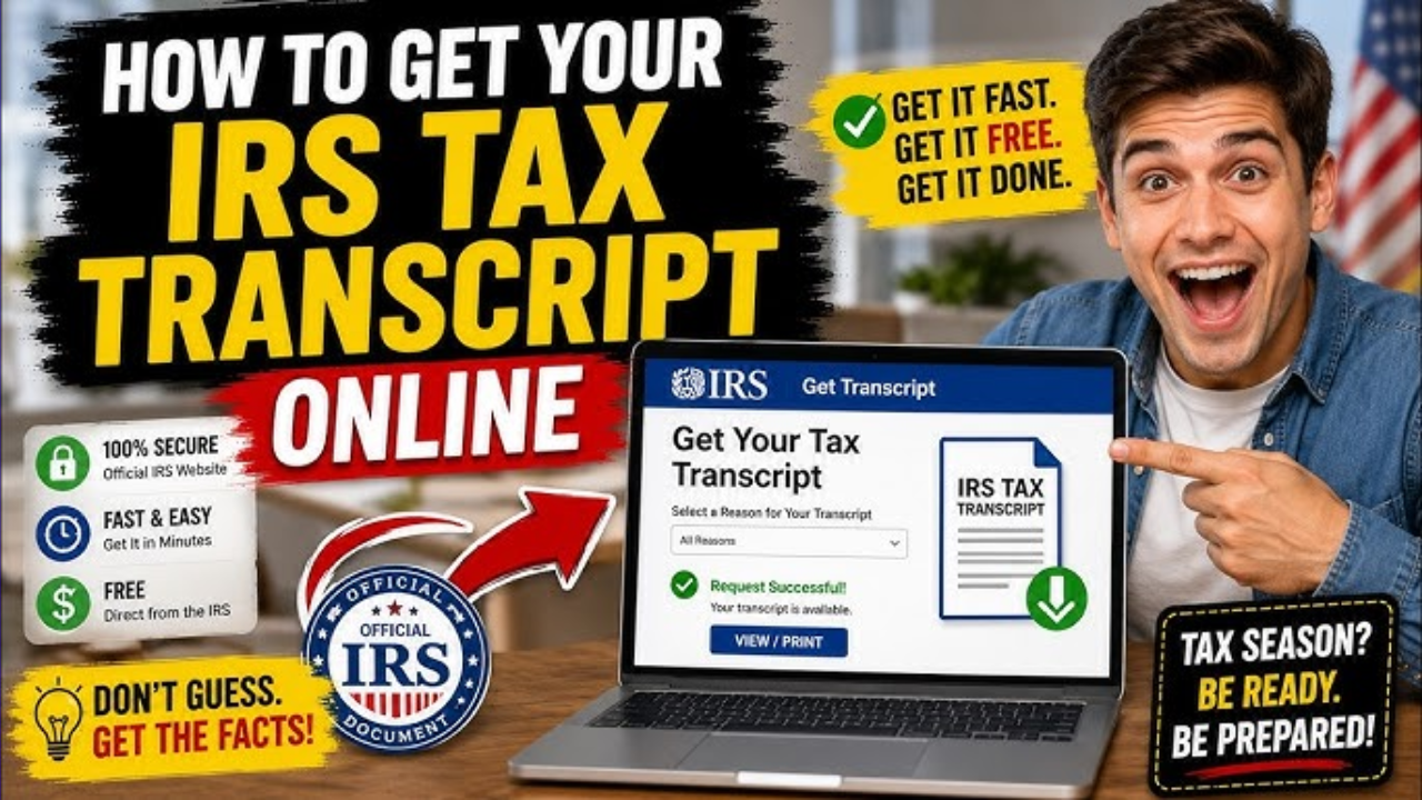 A 3-column table summarizing the five types of free IRS transcripts available online. Columns outline Transcript Type, What it Shows, and Best Used For. Key details include Tax Return Transcripts for original 1040 line items (used for mortgages/loans), Tax Account Transcripts for adjustments and penalties, Record of Account for combined data, Wages and Income for W-2/1099 data, and Verification of Non-Filing to prove no return was filed.