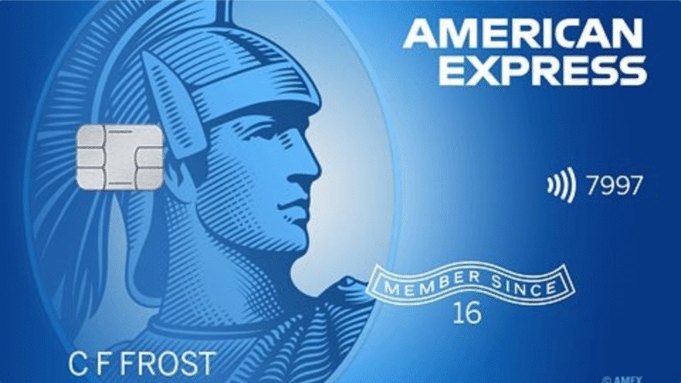 American Express Blue Cash Everyday credit card on a blue background